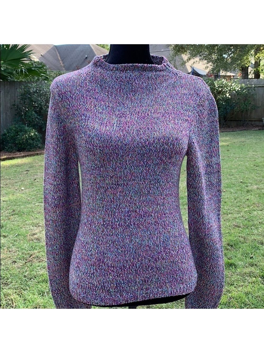 LIZ CLAIBORNE cotton mock neck long sleeve marled knit sweater multicolor